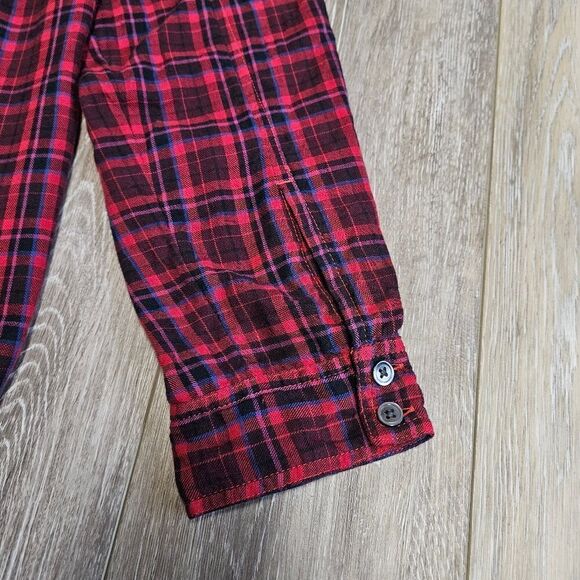 Halogen Embellished Red Plaid Button Up Shirt Blouse Women's Large Holiday - Picture 6 of 7